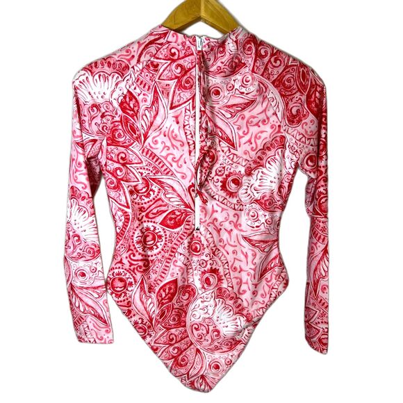 Mara Hoffman Reese NWT Pink Red Paisley Rashguard One Piece Swimsuit Size M - Picture 6 of 15